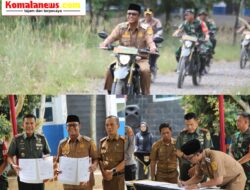 Bupati Lampung Tengah dr.H. Ardito Wijaya, M.K.M., Bersama Danrem 043/Gatam Brigjen TNI Rikas Hidayatullah Mendatangani Naskah Perjanjian Hibah Daerah (NPHD) di Kecamatan Anak Tuha.