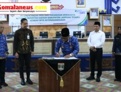 Bupati Ardito Wijaya Menandatangani Nota Kesepahaman (MoU) Antara Pemerintah Kabupaten Lampung Tengah Dengan BPJS Ketenagakerjaan.