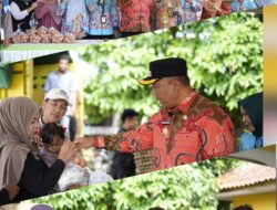 Plt Bupati I Komang Koheri, S.E.,M.Sos Bersama Plt. Ketua TP PKK Lamteng, Ni Ketut Dewi Nadi,S.T.,M.Sos Gelar Pasar murah di Kecamatan Seputih Raman.